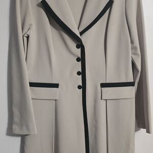 Elegant Beige Women's Coat with Black Trim